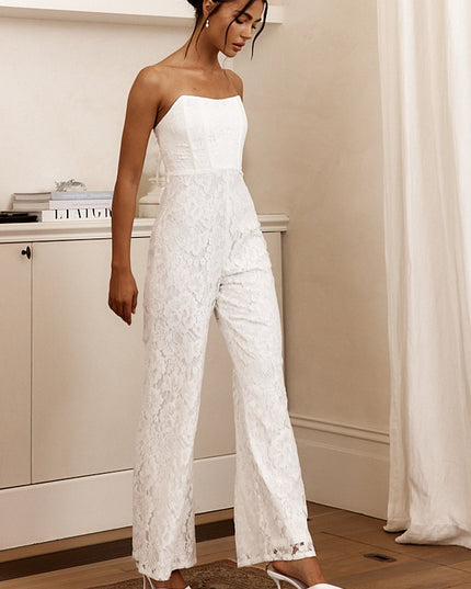White Strapless Lace Jumpsuit