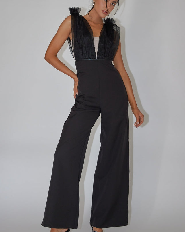 Black Mesh Bodice Jumpsuit