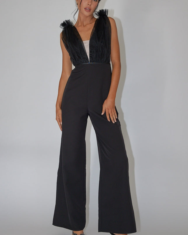 Black Mesh Bodice Jumpsuit