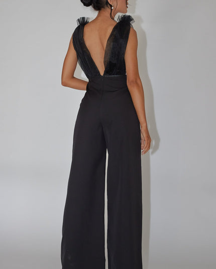 Black Mesh Bodice Jumpsuit