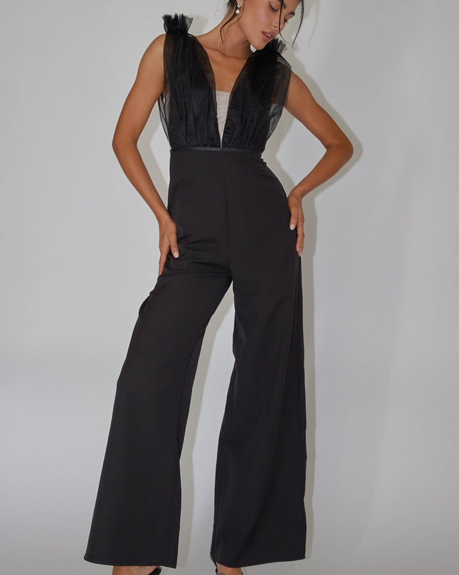 Black Mesh Bodice Jumpsuit