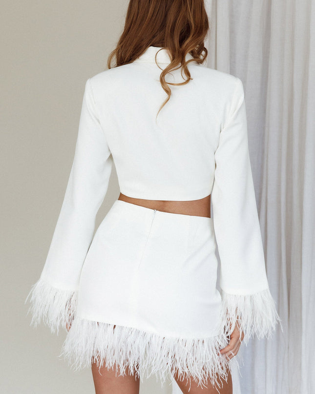 White Love Feather Mini Skirt