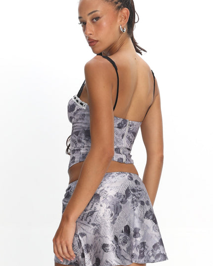 Ink Trim Top Floral