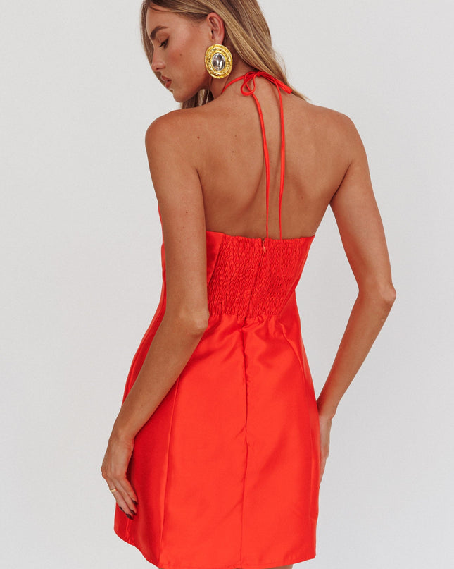 Red Halter Bow Neck Mini Dress
