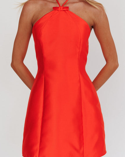 Red Halter Bow Neck Mini Dress