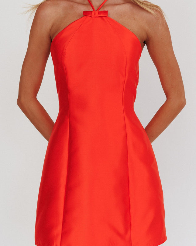 Red Halter Bow Neck Mini Dress