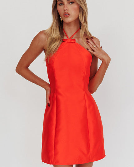 Red Halter Bow Neck Mini Dress