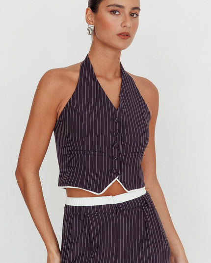 Navy Pinstripe Halter Neck Vest