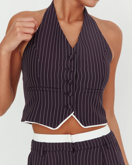 Navy Pinstripe Halter Neck Vest