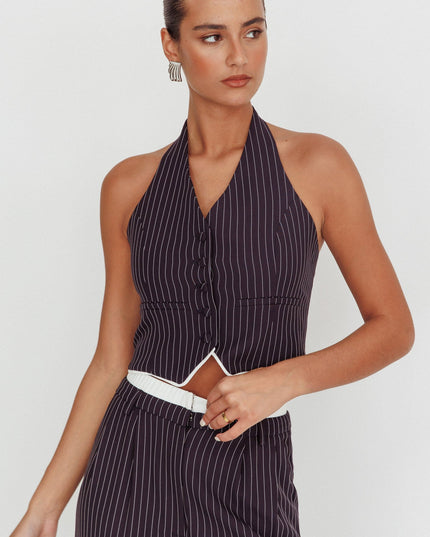 Navy Pinstripe Halter Neck Vest