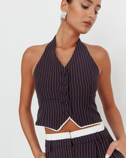 Navy Pinstripe Halter Neck Vest
