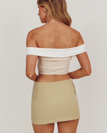 Beige/White Tea Off-Shoulder Top