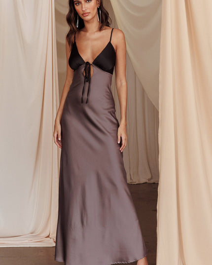Charcoal Low Bow Tie Back Dress