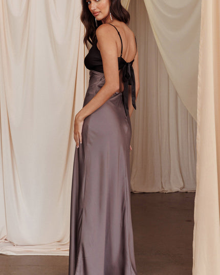 Charcoal Low Bow Tie Back Dress