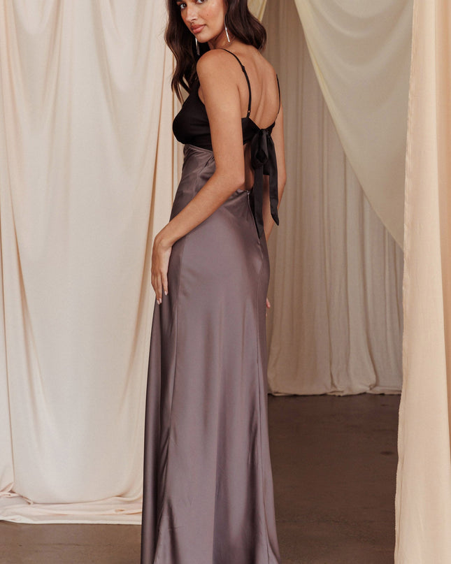 Charcoal Low Bow Tie Back Dress