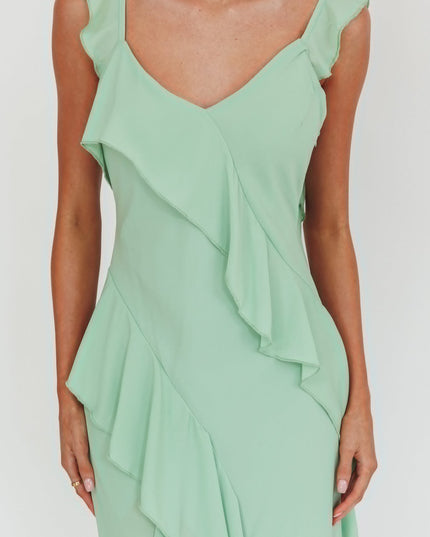Pistachio Ruffle Trim Maxi Dress