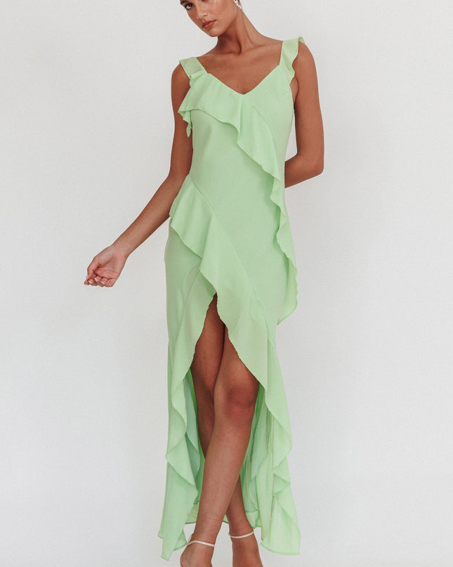 Pistachio Ruffle Trim Maxi Dress