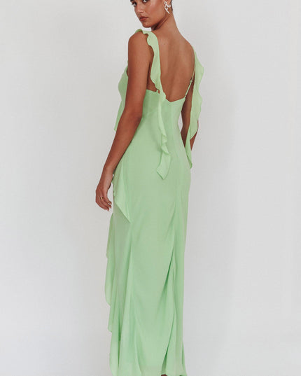 Pistachio Ruffle Trim Maxi Dress