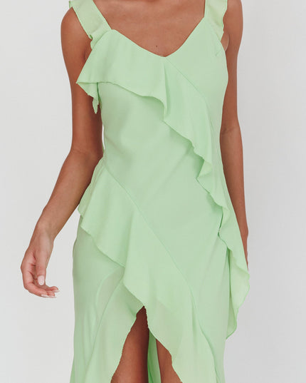 Pistachio Ruffle Trim Maxi Dress