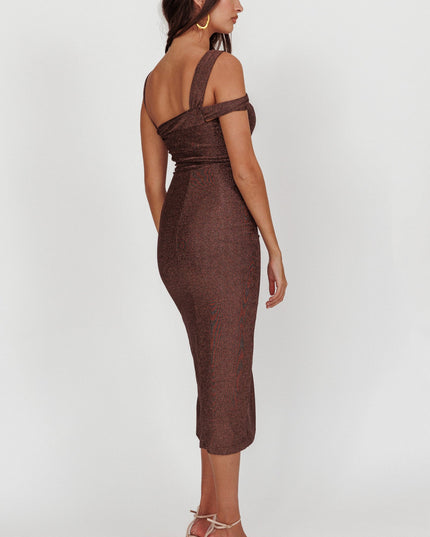 Chocolate One Shoulder Midi Dress