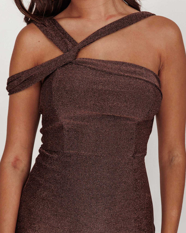 Chocolate One Shoulder Midi Dress
