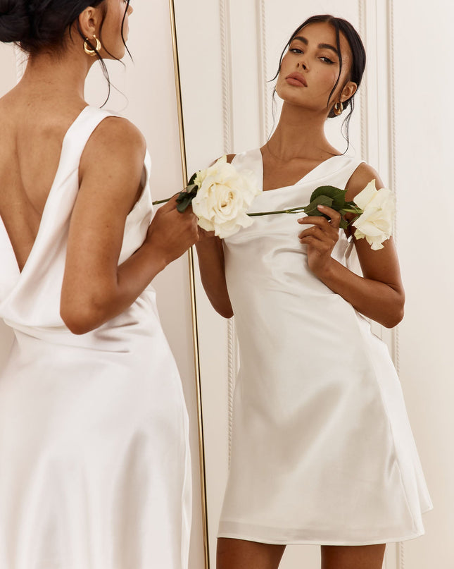 White Cowl Mini Dress