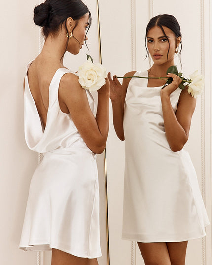 White Cowl Mini Dress