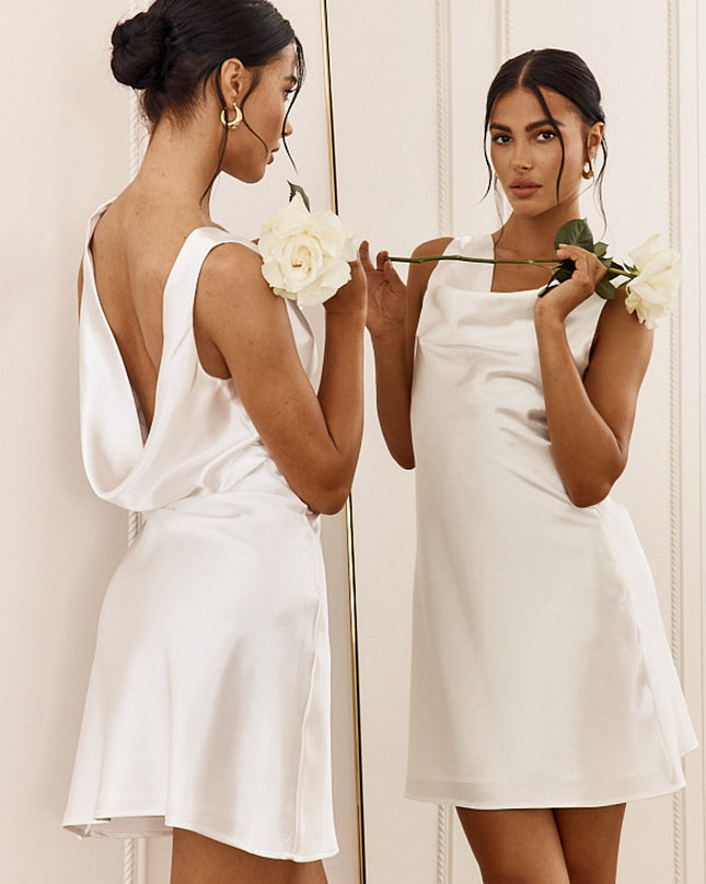 White Cowl Mini Dress