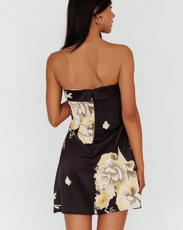 Black Neckline Mini Dress Print