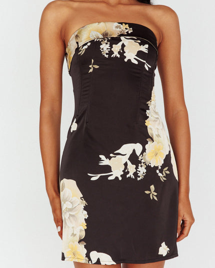 Black Neckline Mini Dress Print