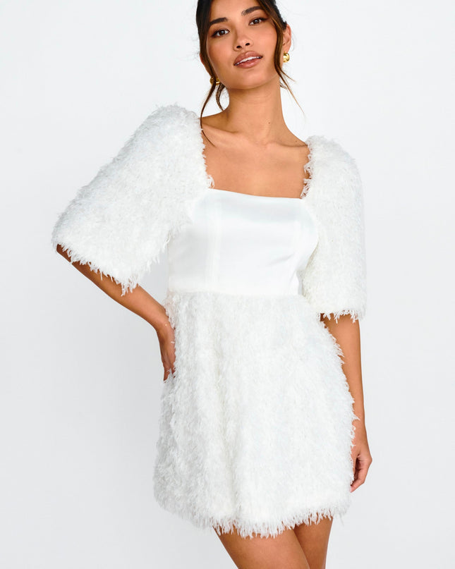 Off White Fuzzy Mini Dress