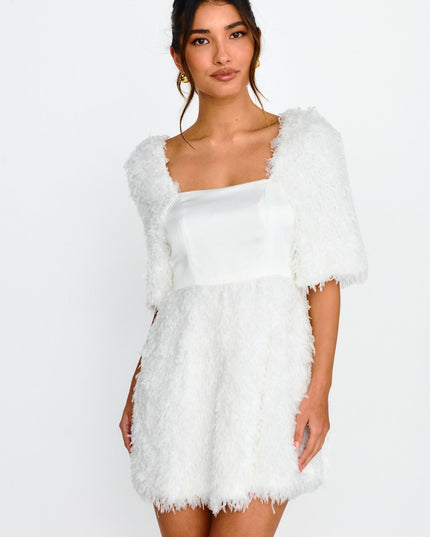 Off White Fuzzy Mini Dress