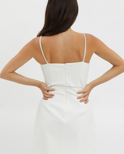 Off White Diamante Trim Mini Dress