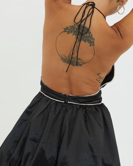 Black Explain Diamante Bubble Hem Dress