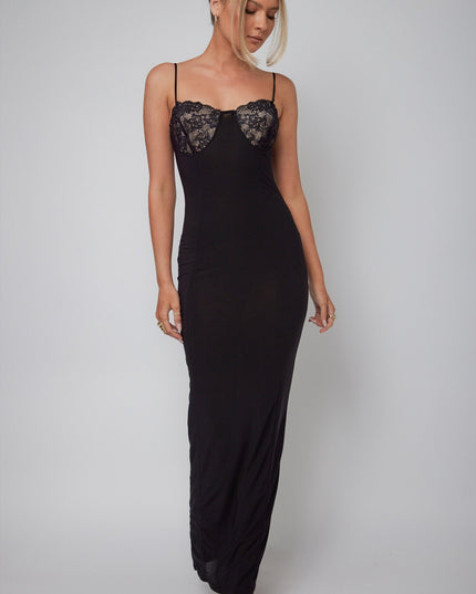 Black Lace Bust Bodycon Maxi Dress