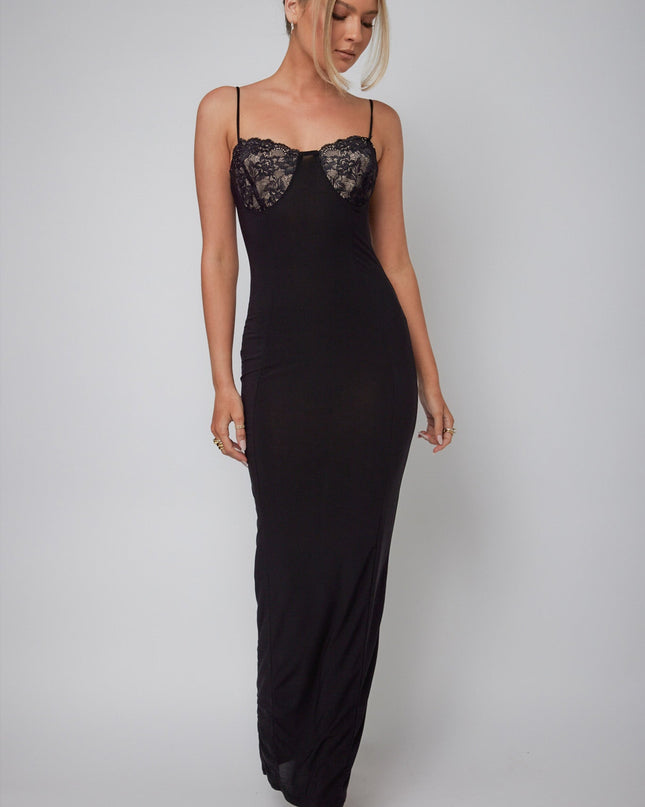 Black Lace Bust Bodycon Maxi Dress
