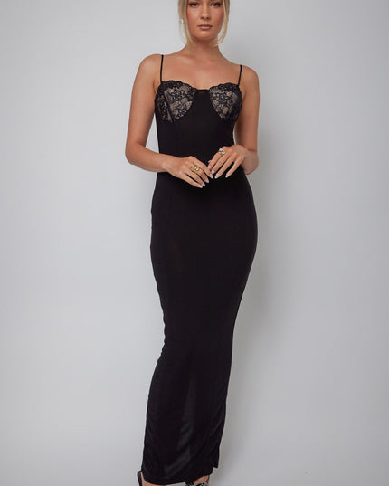 Black Lace Bust Bodycon Maxi Dress