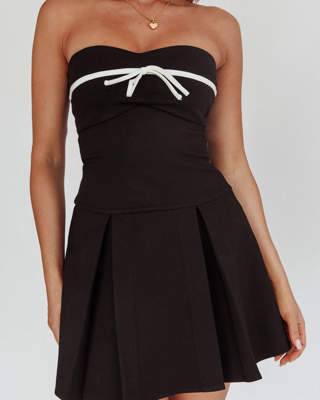 Black Pleat Bow Mini Dress