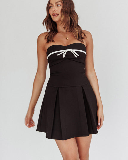 Black Pleat Bow Mini Dress