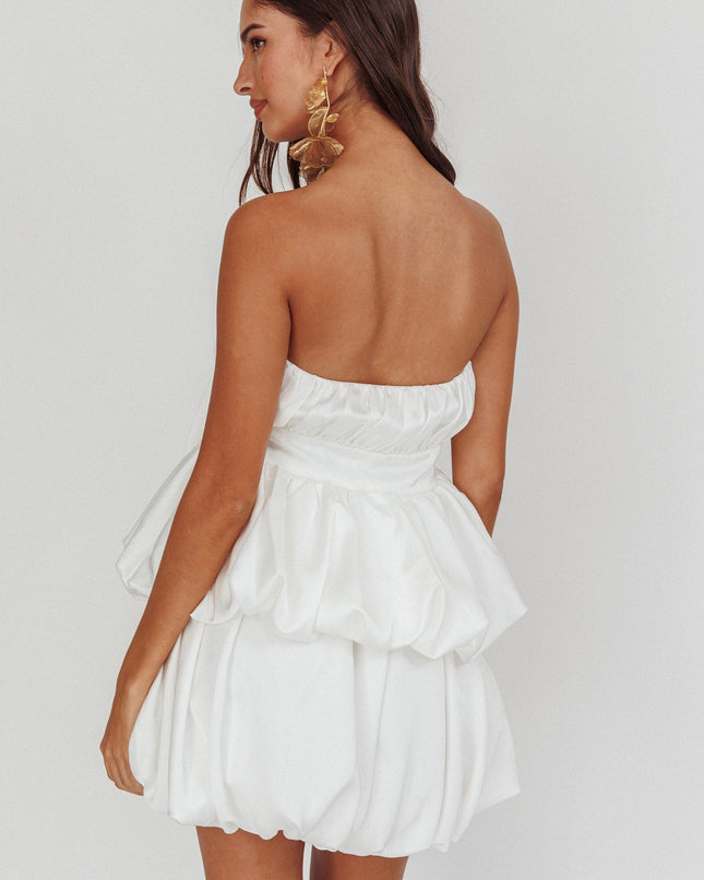 Off White Tiered Bubble Bow Mini Dress