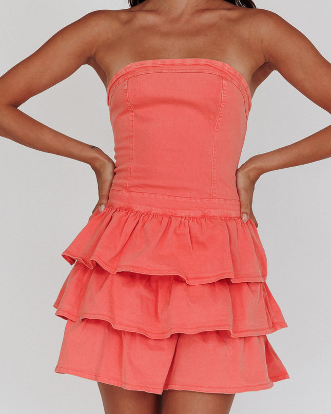 Coral Strapless Ruffle Mini Dress Sugar