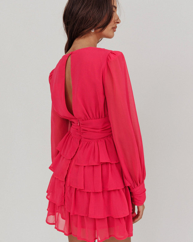 Fuchsia Long Sleeve Ruffle Mini Dress