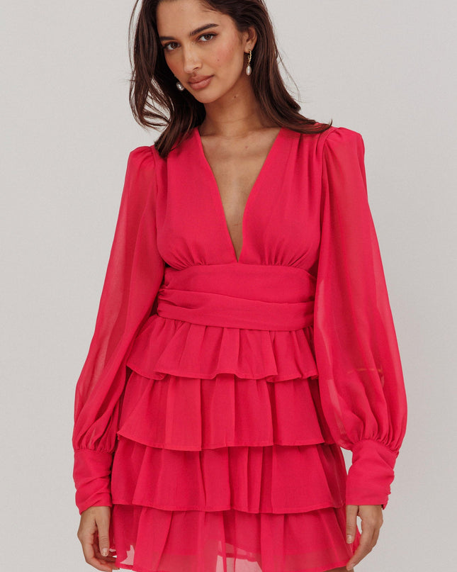 Fuchsia Long Sleeve Ruffle Mini Dress