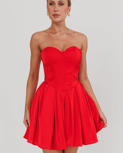 Red Like Sweetheart Neckline Mini Dress