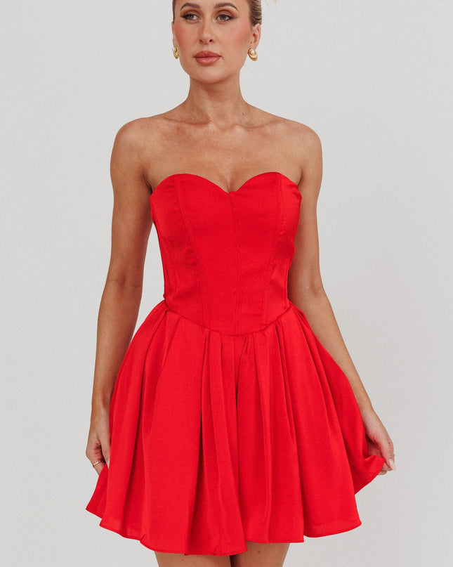Red Like Sweetheart Neckline Mini Dress