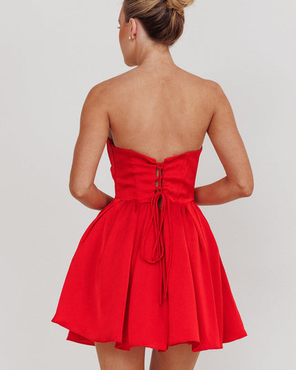 Red Like Sweetheart Neckline Mini Dress