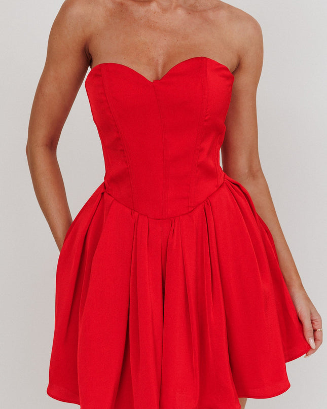 Red Like Sweetheart Neckline Mini Dress