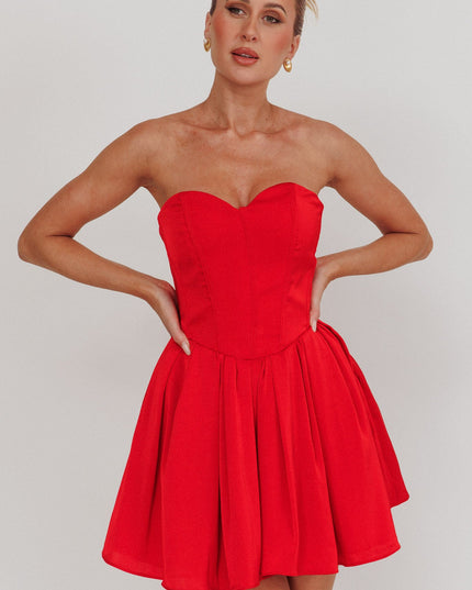 Red Like Sweetheart Neckline Mini Dress