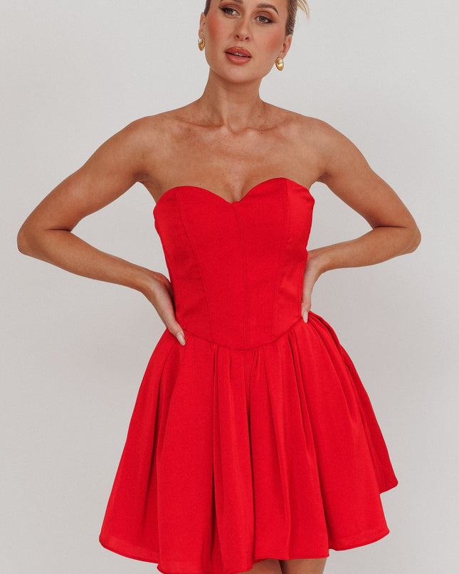 Red Like Sweetheart Neckline Mini Dress