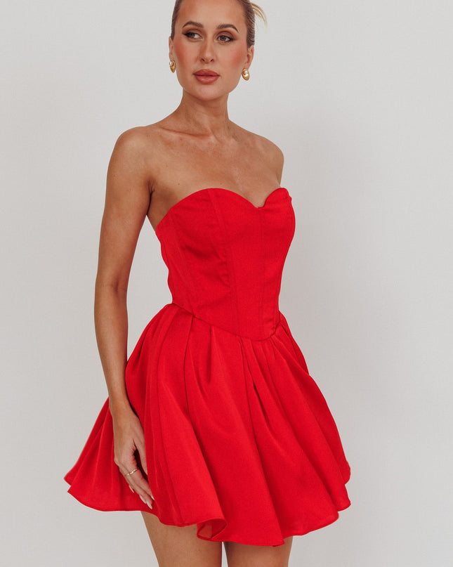Red Like Sweetheart Neckline Mini Dress